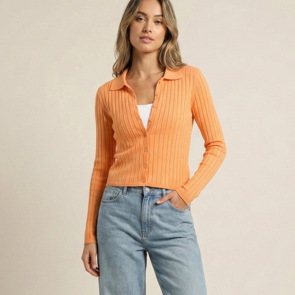 Forever 21 Sweaters - Forever 21 Peach Ribbed Cropped Cardigan